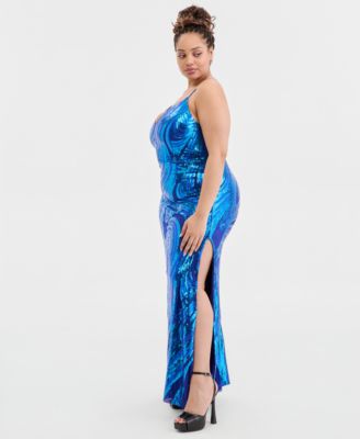 Trendy Plus Size Sequined Lace-Up-Back Gown