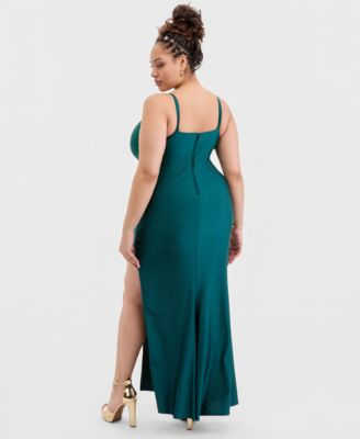Trendy Plus Size Beaded-Top Side-Slit Gown