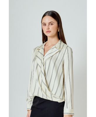 Women's Striped Wrap Blouse