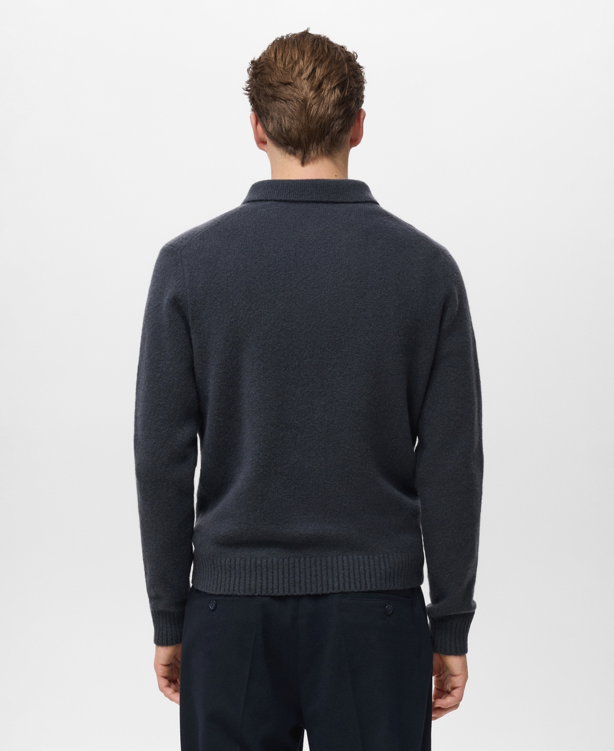 Mango Men's Knitted Wool Blend Polo Sweater