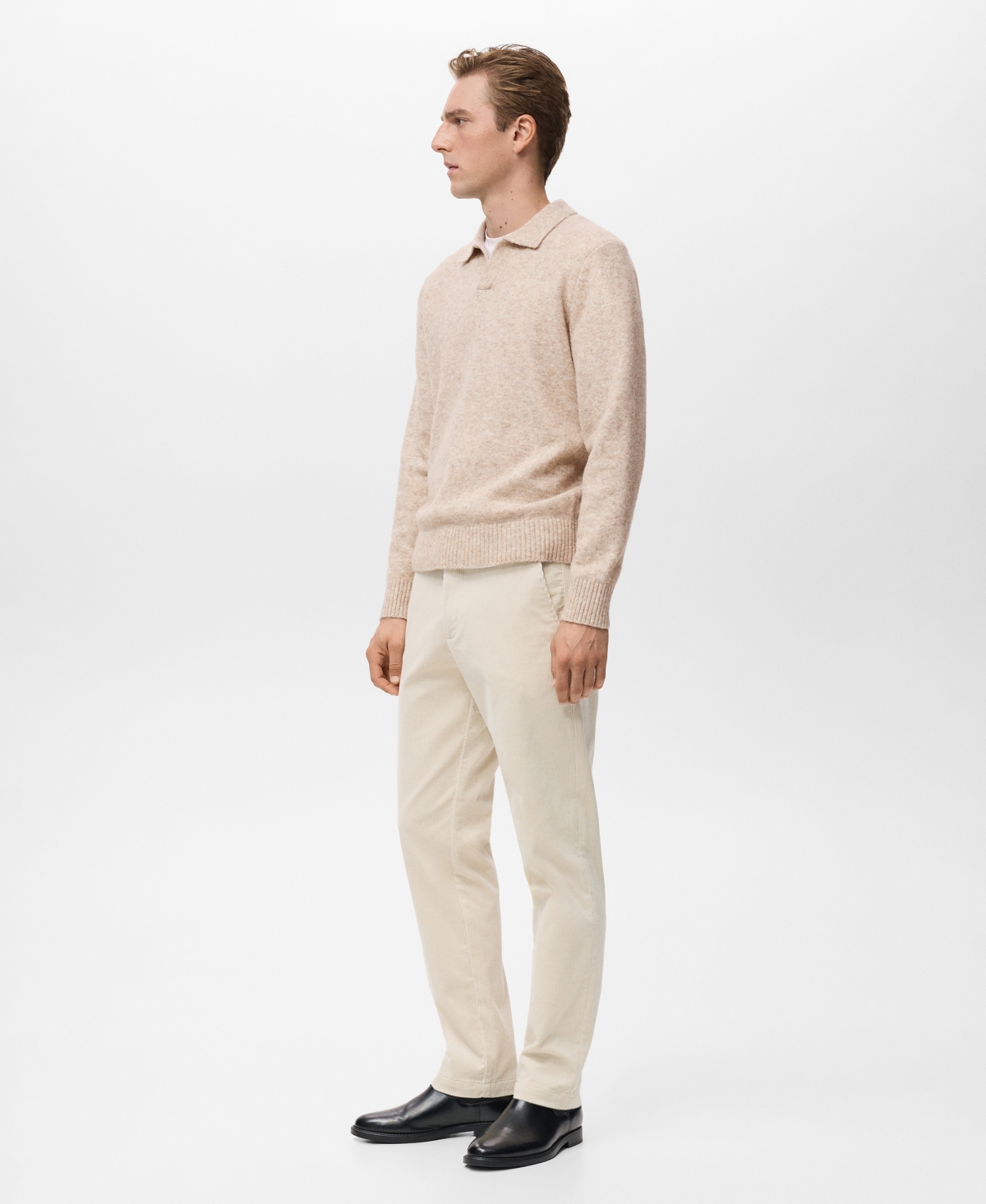 Mango Men's Knitted Wool Blend Polo Sweater