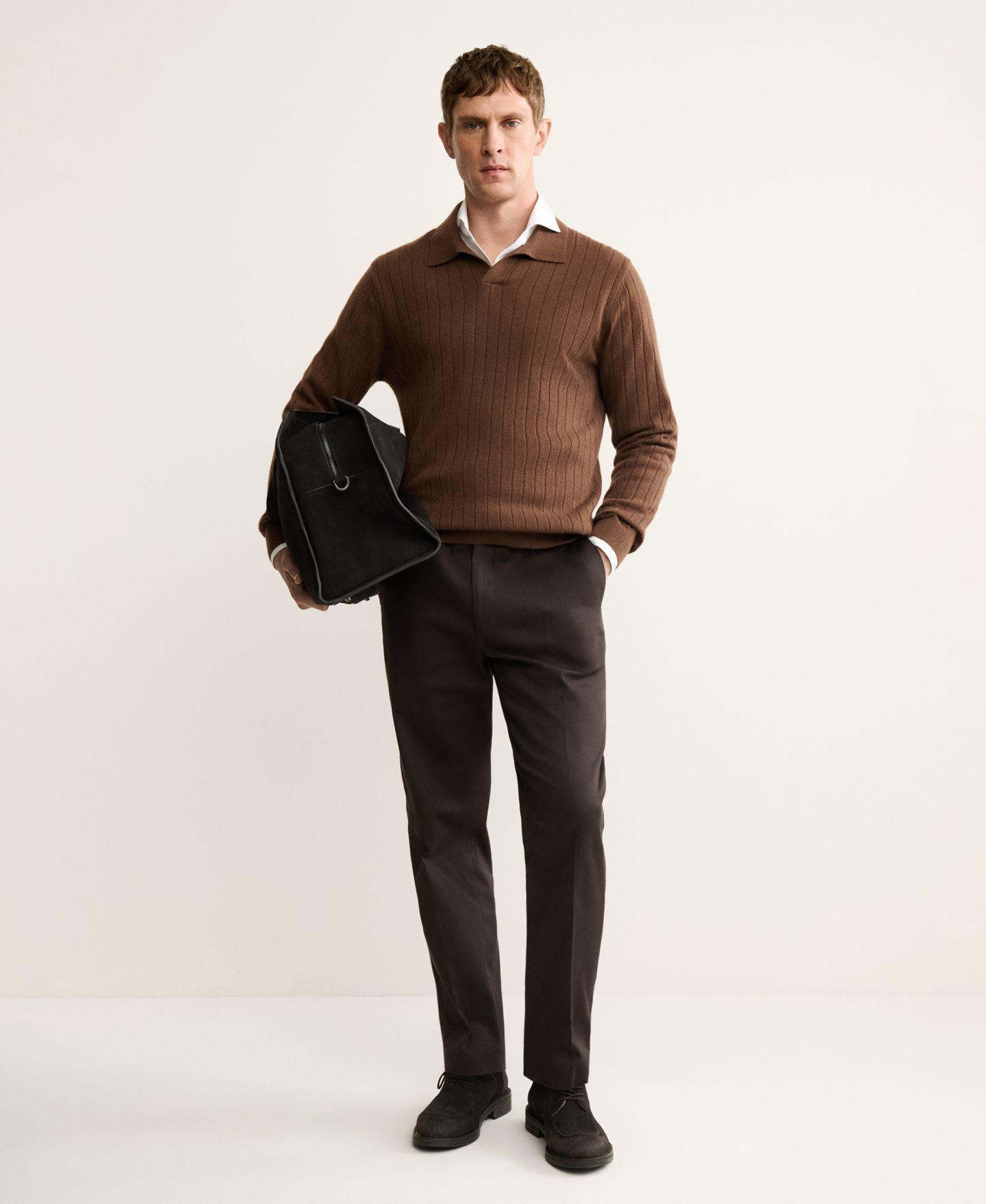 Мужской свитер MANGO Cashmere Polo Sweater, цвет: Коричневый — фото 2