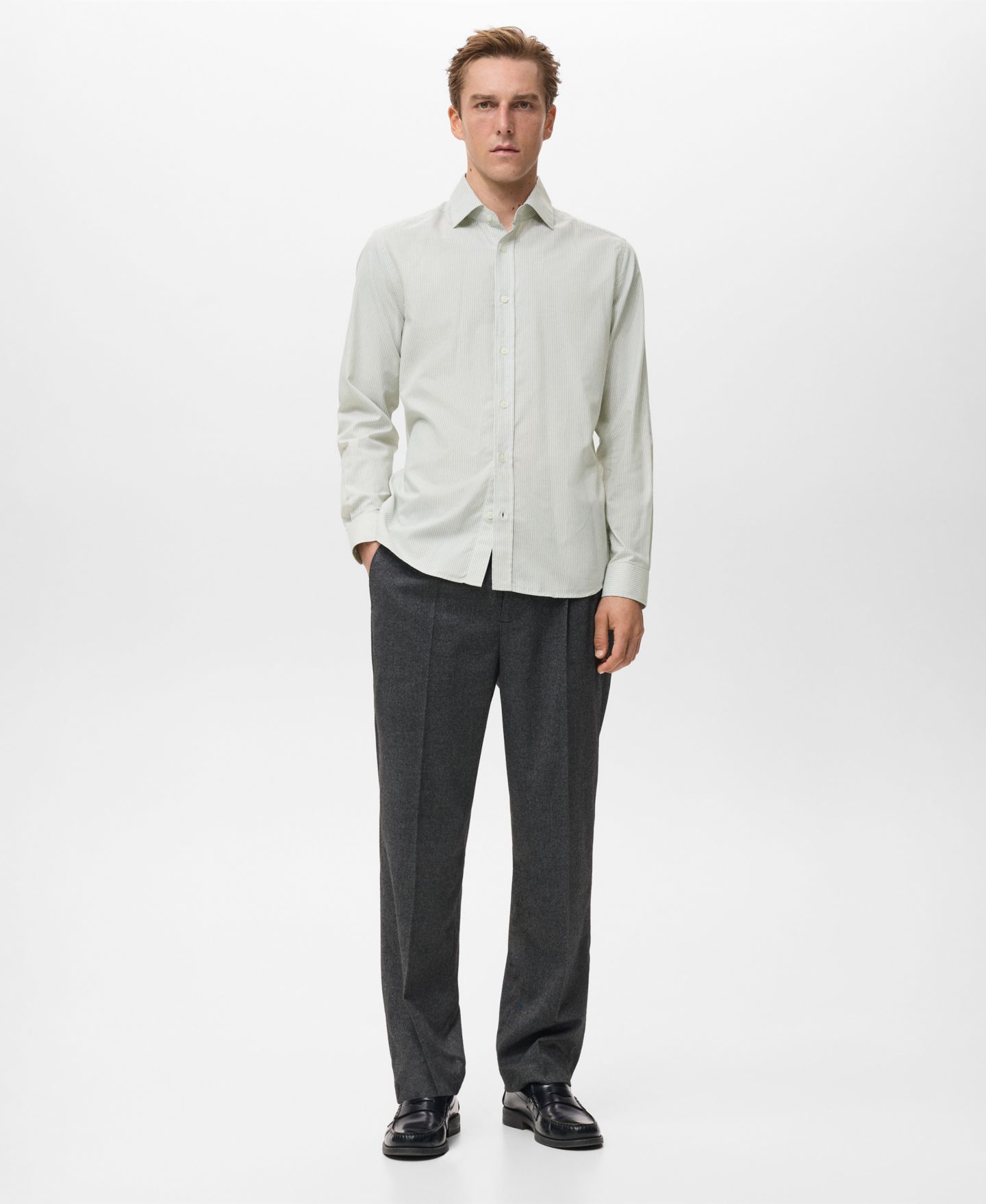Мужская рубашка Mango Regular Cotton, цвет: Зелёный — фото 2