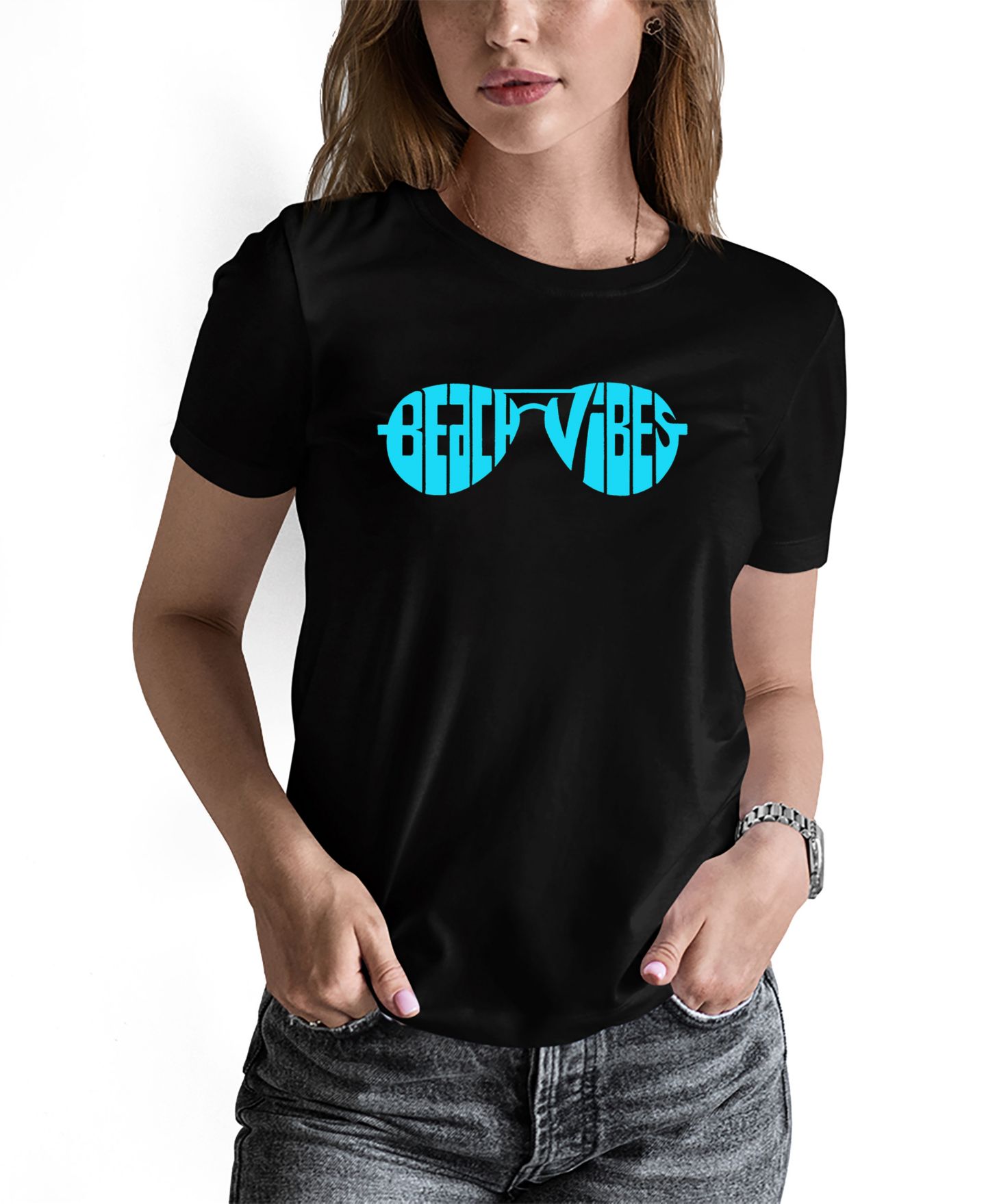Женская футболка LA Pop Art Beach Vibes Word Art Long-Sleeve, цвет: Чёрный — фото 1