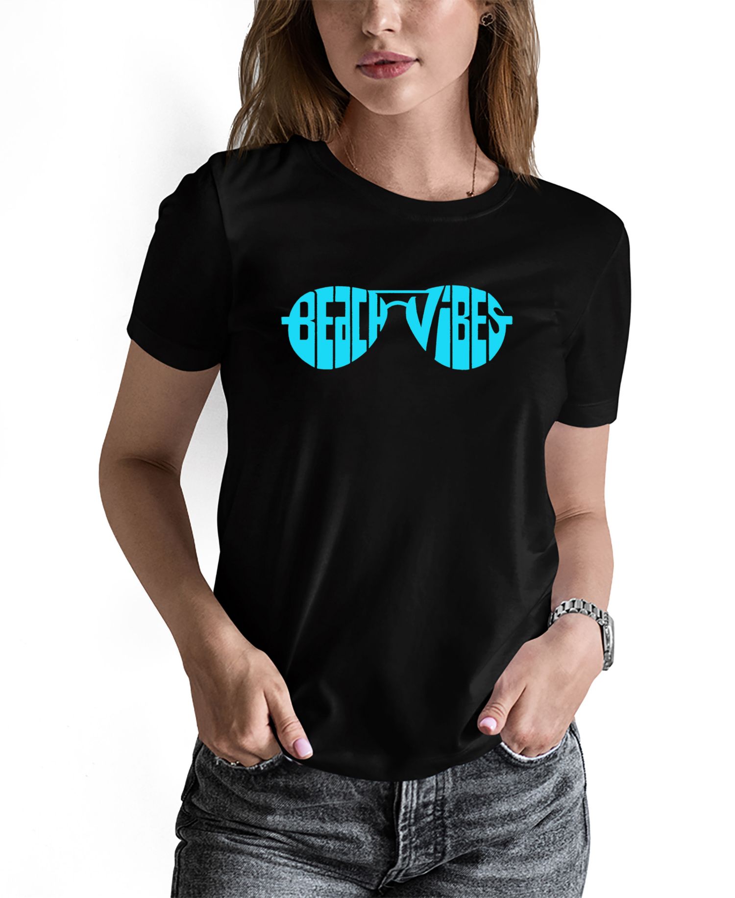 Women's Beach Vibes Word Art Long-Sleeve T-Shirt