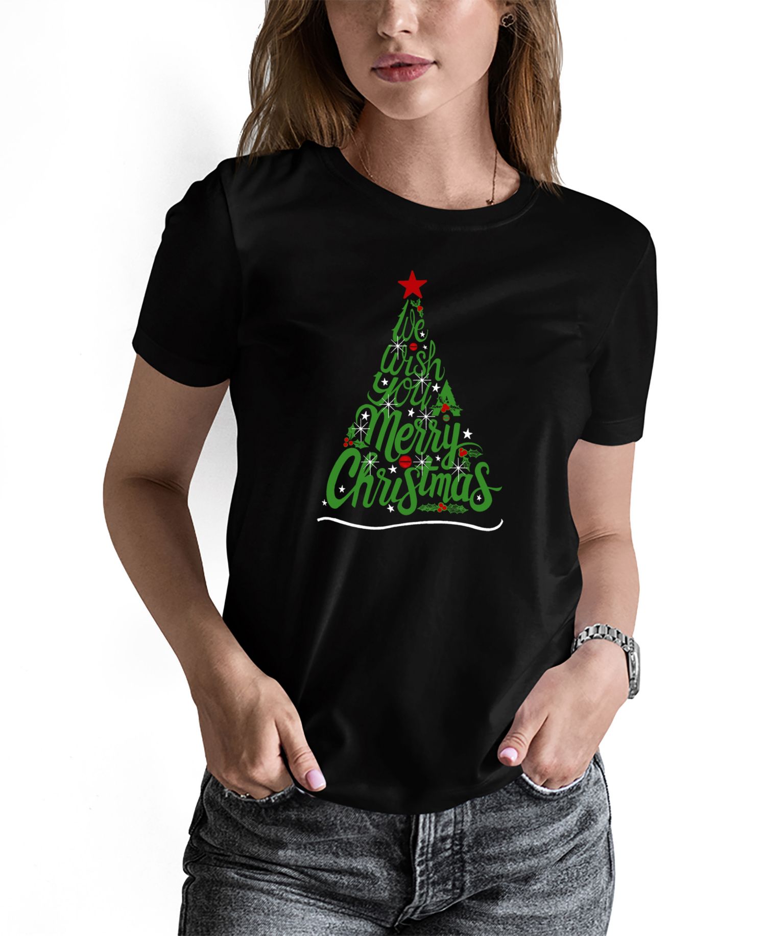 Women's We Wish You A Merry Christmas Word Art Long-Sleeve T-Shirt