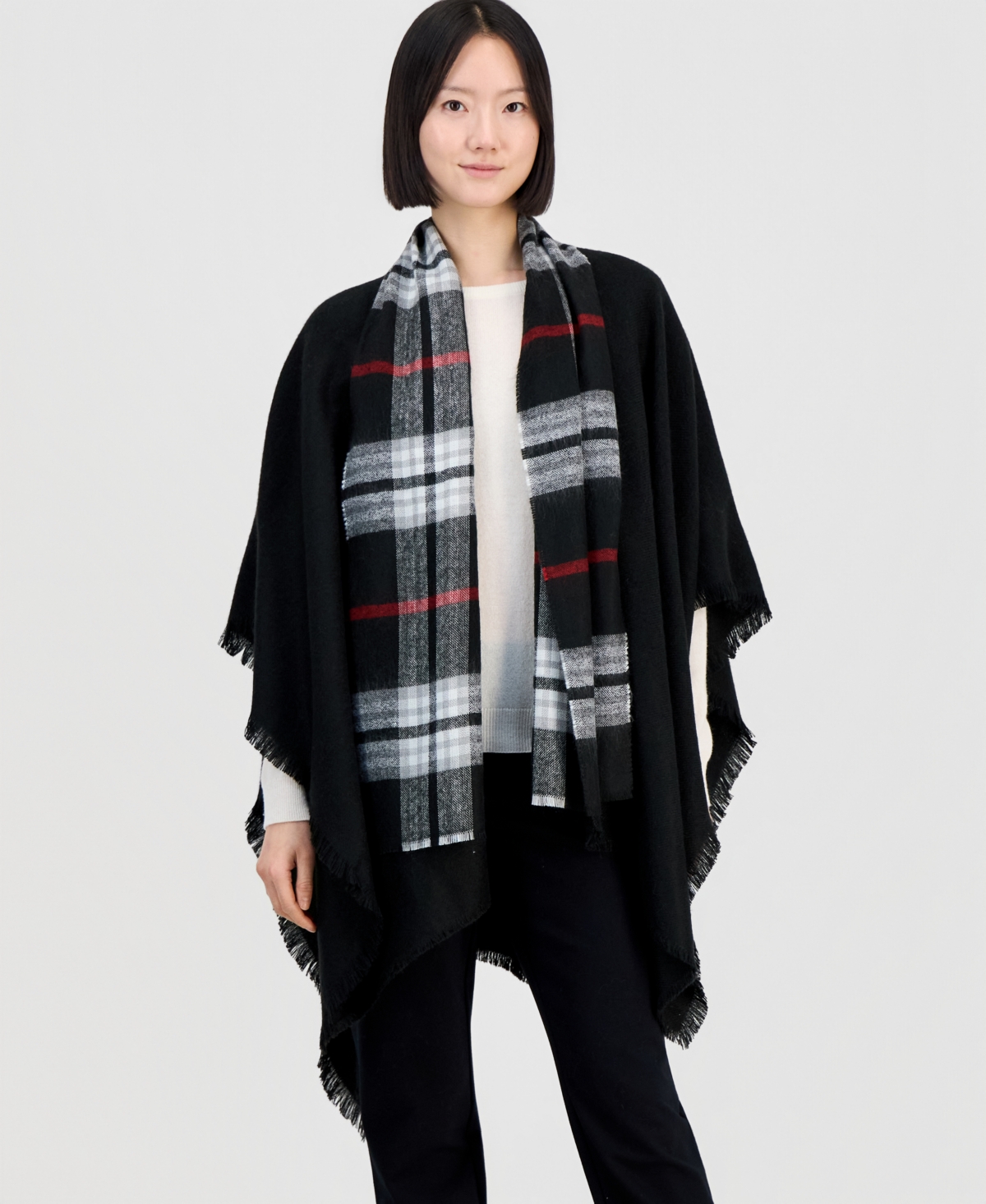 Fraas Solid Plaid Ruana Wrap