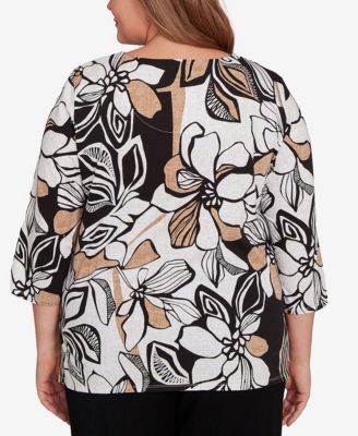 Plus Size Floral Leaf Embellished Top