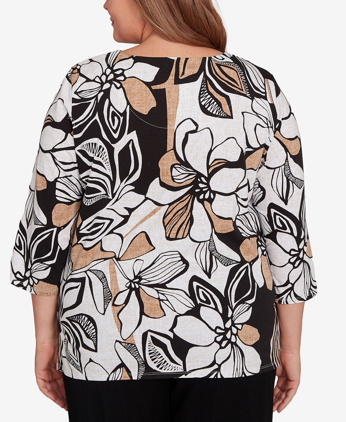 Alfred Dunner Plus Floral Leaf Embellished Top