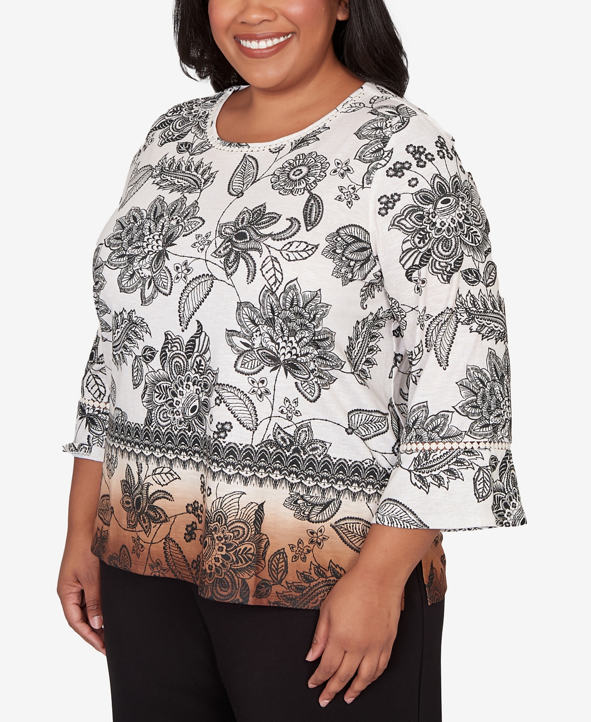 Alfred Dunner Plus Seville Ombre Floral Crew Neck Top