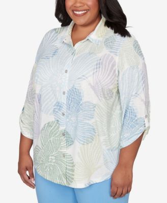 Plus Size St. Augustine Pastel Floral Print Button Down Shirt