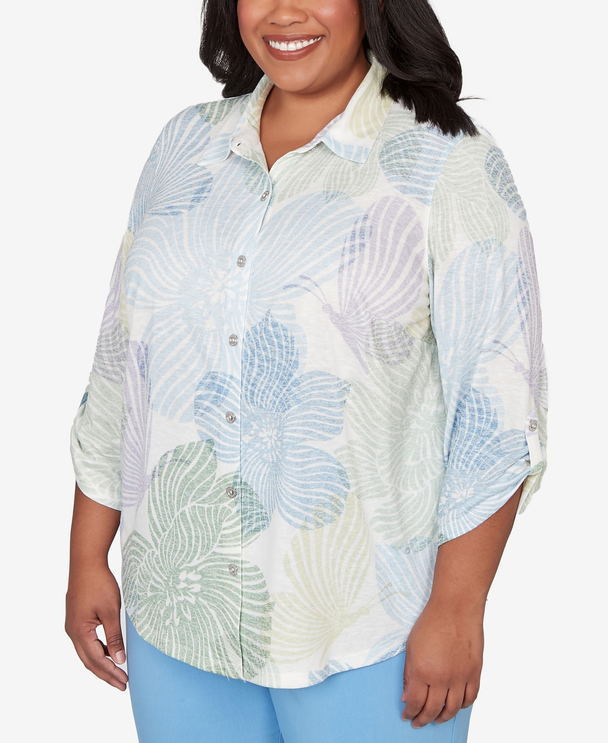Alfred Dunner Plus St. Augustine Pastel Floral Print Button Down Shirt