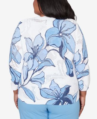 Plus Size St. Augustine Abstract Floral Print Ribbed Sweater
