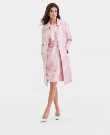 Women's Floral Jacquard Three-Button Topper & Empire-Seam Dress - None