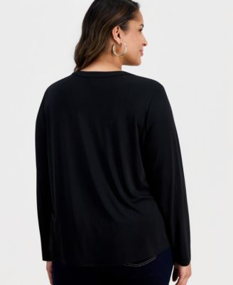 Plus Size V-Neck Long-Sleeve Top