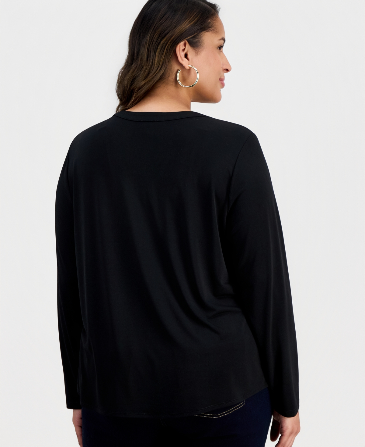 I.n.c. International Concepts Plus V-Neck Long-Sleeve Top