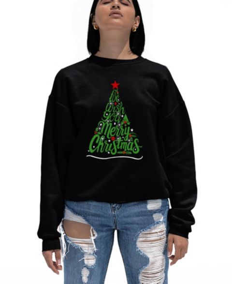 Женский свитшот LA Pop Art с надписью We Wish You A Merry Christmas, цвет: Чёрный