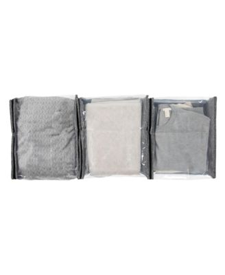 Under Bed Zippered Sweater Storage Bags with Clear Vision Panel, Set of 3, Graphite Grey