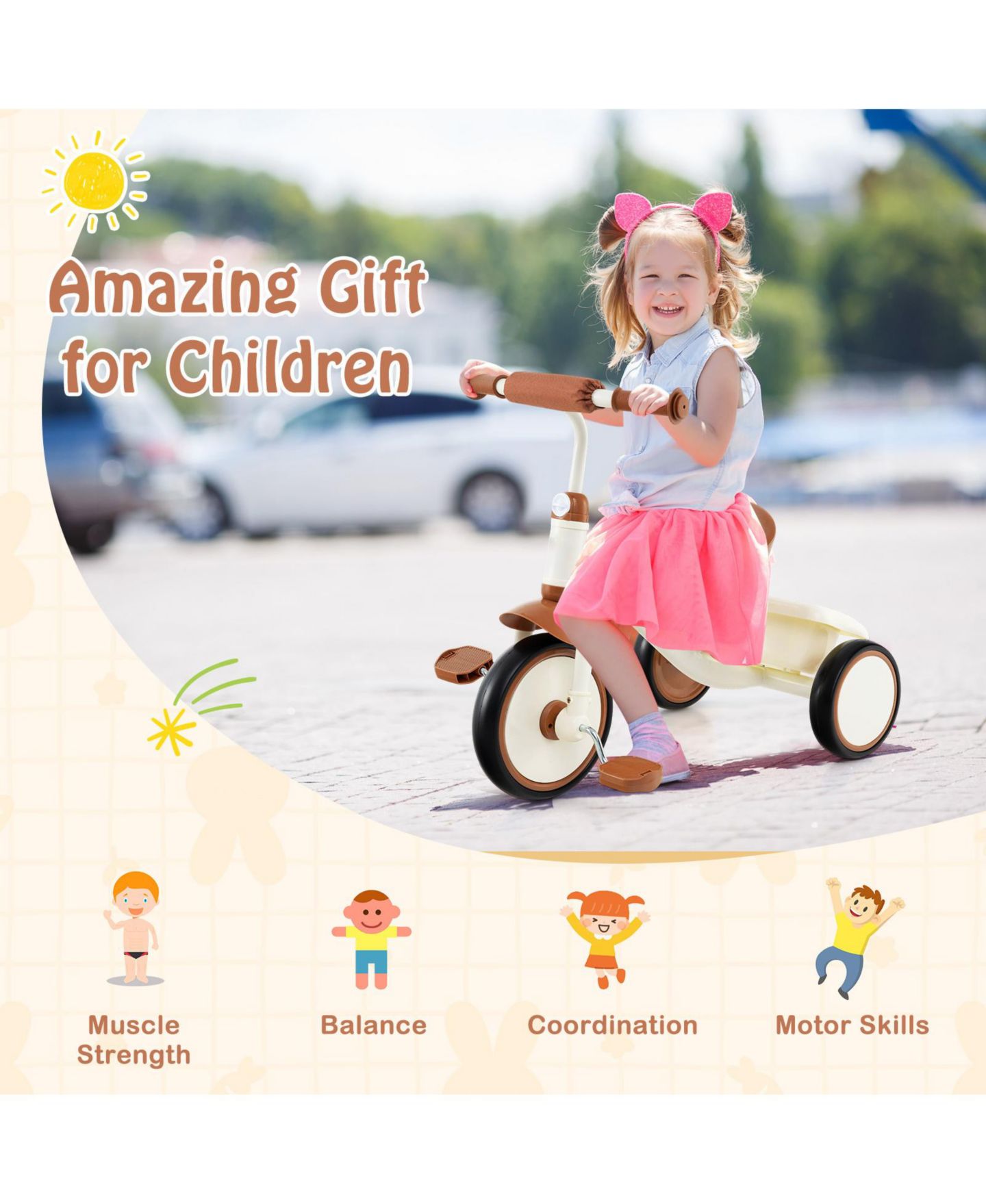 Детская игрушка SUGIFT Toddler Tricycle with Adjustable Seat and Rear Basket, Ages 3-5, цвет: Коричневый — фото 6