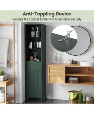 Tall Narrow Bathroom Cabinet with Decorative Door Design