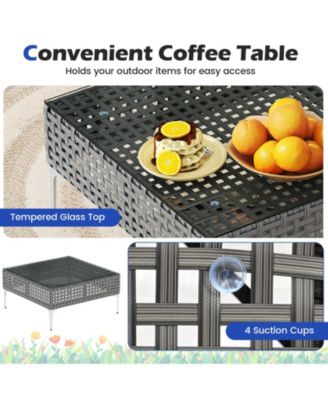 3 Pieces Conversation Chairs with Tempered Glass Coffee Table.