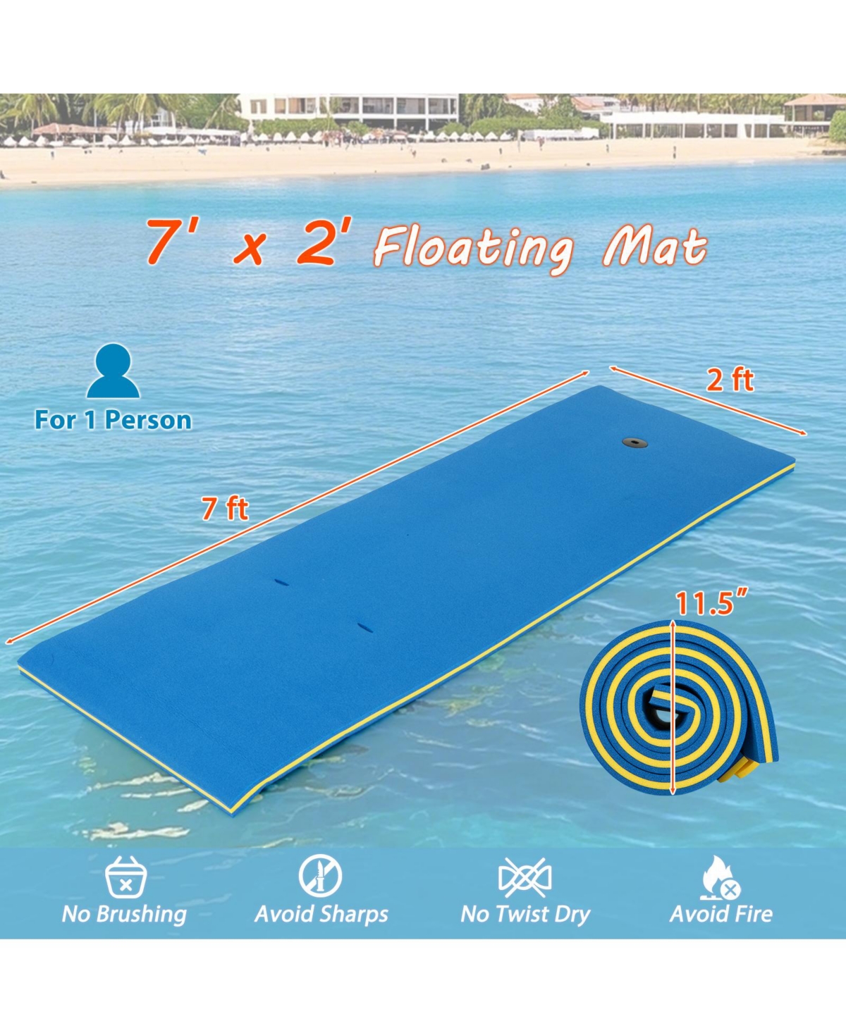 Sugift 7 Inches x 2 Inches Water Mat with Safety Tether and Pillow Design for Lake and Pool