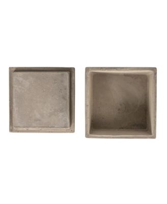 Contemporary Cement Boxes with Lids, Grey, Set of 2