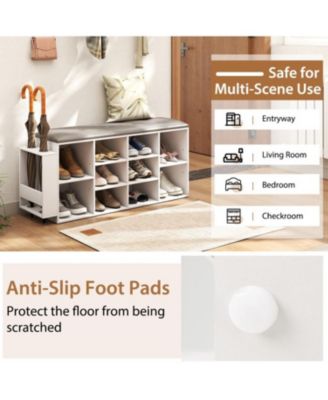 Shoe Storage Bench with Umbrella Holder and Adjustable Shelf