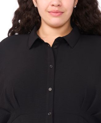 Plus Size Button Front Collar Midi Shirt Dress