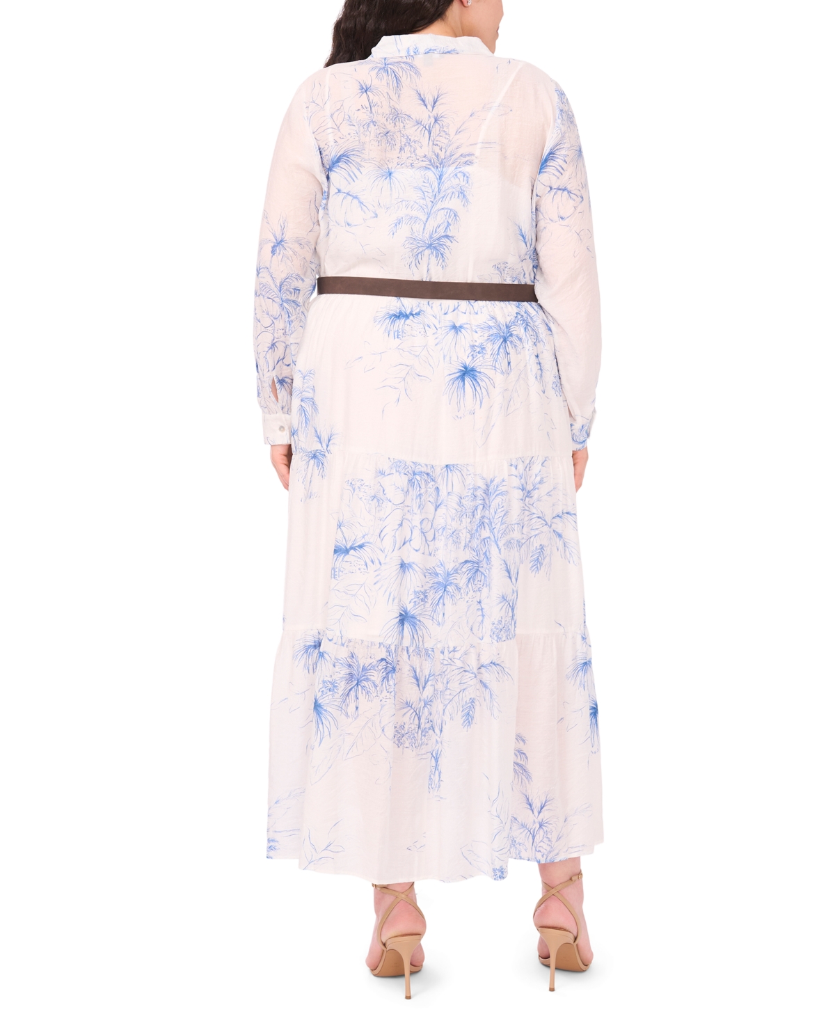 Msk Plus Floral Print Long-Sleeve Belted Maxi Dress