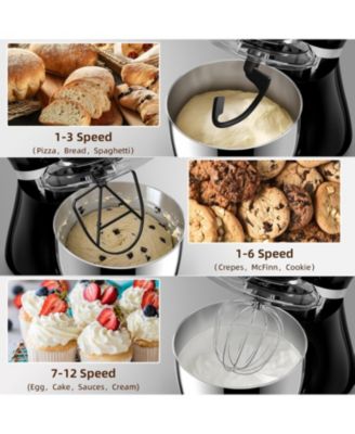 Stand Mixer, 12 Speeds Tilt-Head Electric Commercial Stand Mixer, 3-In-1 Kitchen Mixer with Bowl, Dough Hook, Whisk and Beater