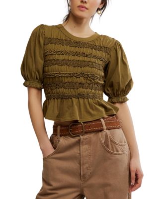 Women's Cotton Puff-Sleeve Peplum Top