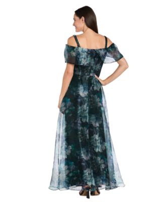 Women's Cold Shoulder Print Organza Capelet Band Dress