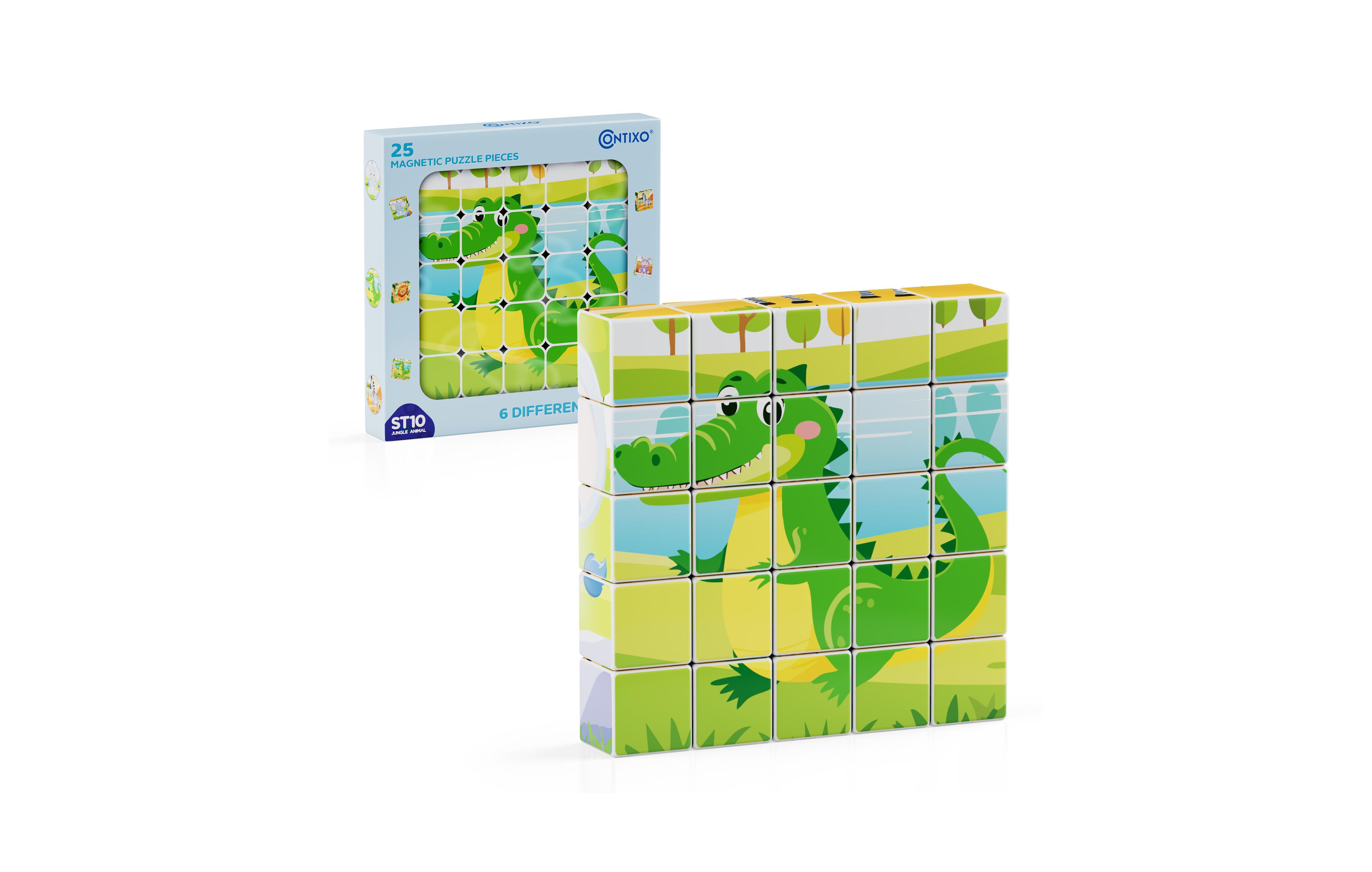 Contixo ST10 Magnetic Jungle Animal Puzzle Blocks – 25-Piece Stem Learning Toy, 6-in-1 Puzzles for Kids Ages 3+