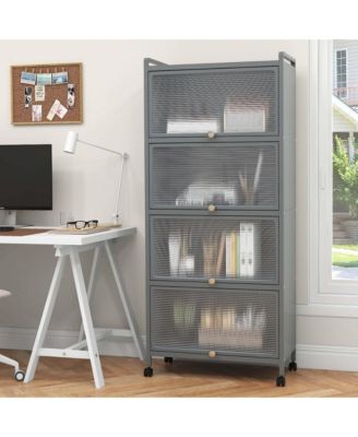 5-Tier Kitchen Baker's Rack Storage Cabinet Mobile Microwave Stand Flip-up Doors