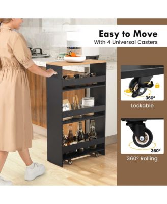 4-Tier Rolling Storage Cart 8" Slim Kitchen Cart on Wheels with Open Shelves