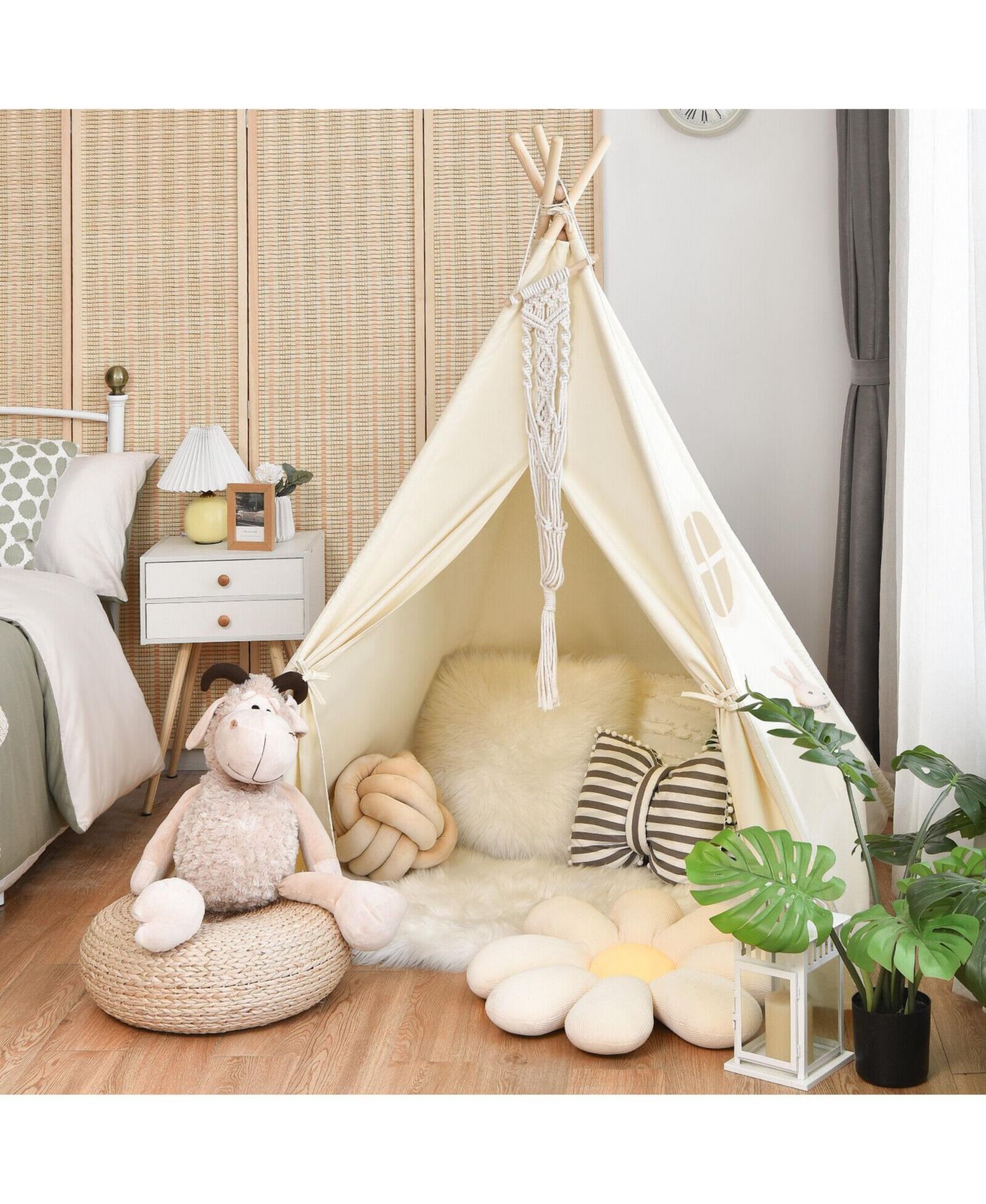 Детская игрушка SKONYON Window Wooden-Pole Play Tent, Ages 3+, цвет: Бежевый / Хаки — фото 9