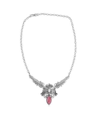 Sterling Silver Rhodochrosite Cactus Flower Marquise Feather Necklace, 20 Inches