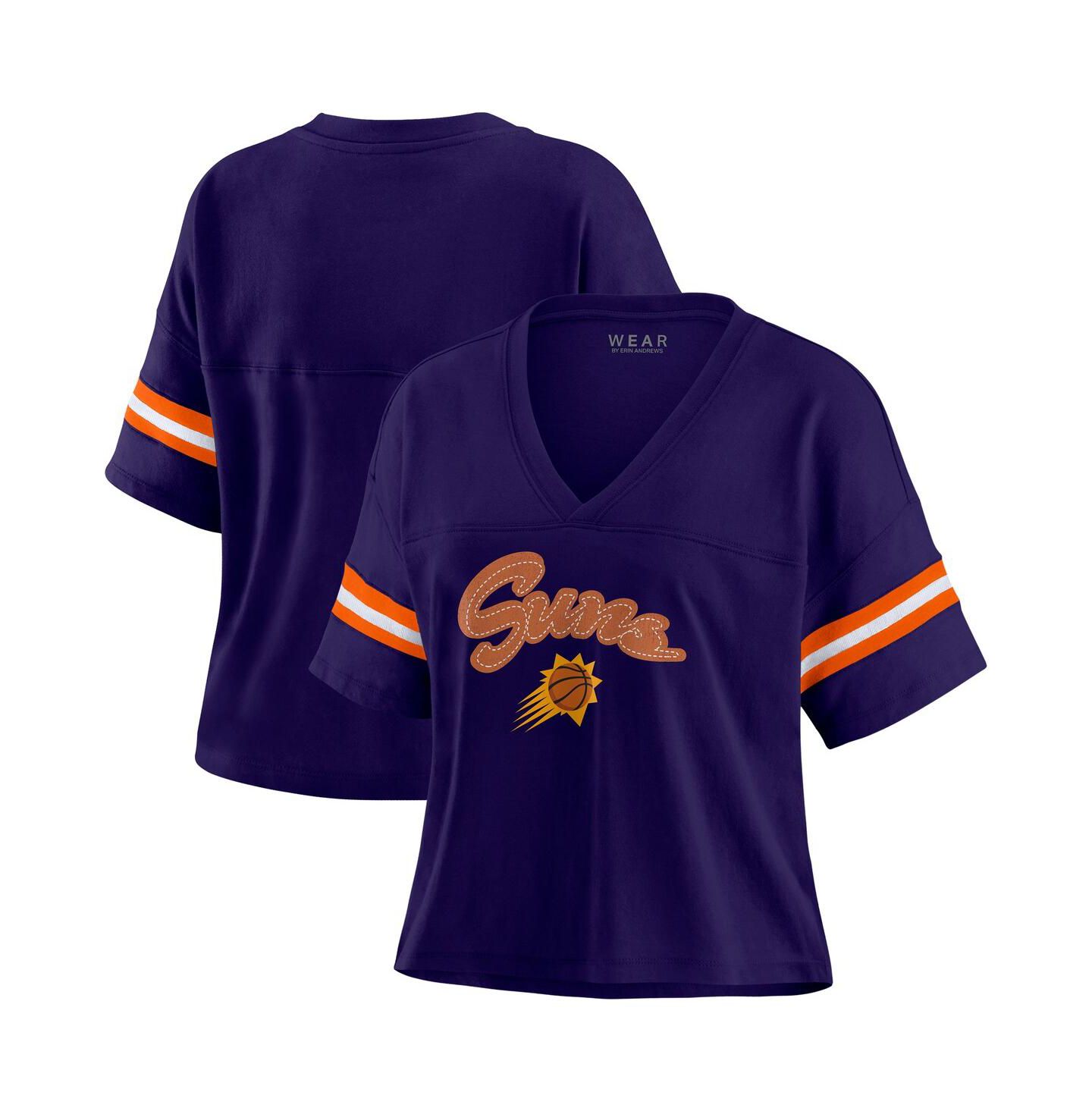 Женская футболка WEAR by Erin Andrews Purple Phoenix Suns Plus Size Color Block Boxy V-Neck — фото 1