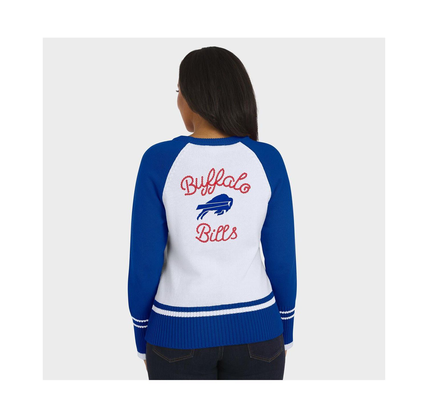 Women's White/Royal Buffalo Bills Color Block Raglan Sweater