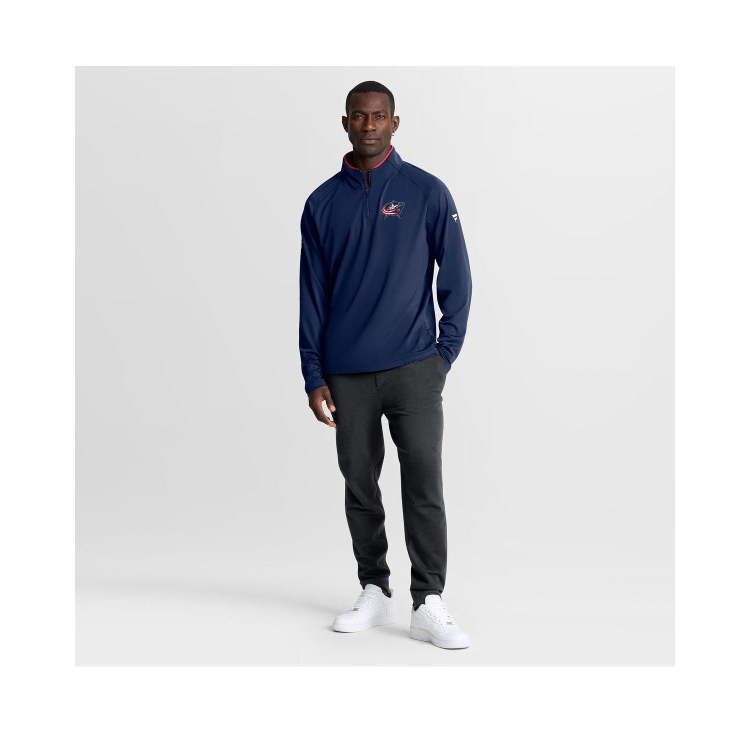 Men's Navy Columbus Blue Jackets Authentic Pro Rink Training Quarter-Zip Pullover Sweatshirt