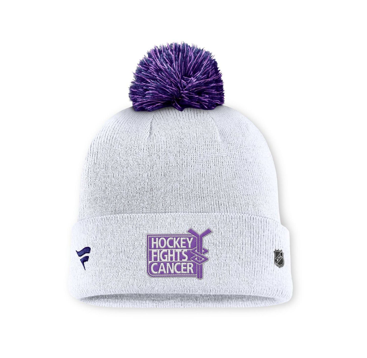 Men's White Los Angeles Kings Authentic Pro Hockey Fights Cancer Cuffed Knit Hat with Pom