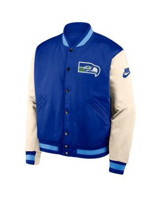 Men's Royal/Cream Seattle Seahawks Rewind Legacy Full-Snap Bomber Jacket