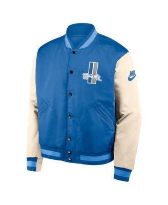 Men's Blue/Cream Detroit Lions Rewind Legacy Full-Snap Bomber Jacket