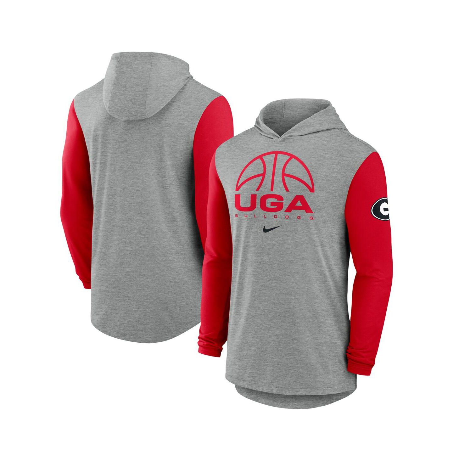Мужское худи Nike Gray/Red Georgia Bulldogs Basketball Color-Block Tri-Blend Dri-FIT Long Sleeve T-Shirt — фото 1
