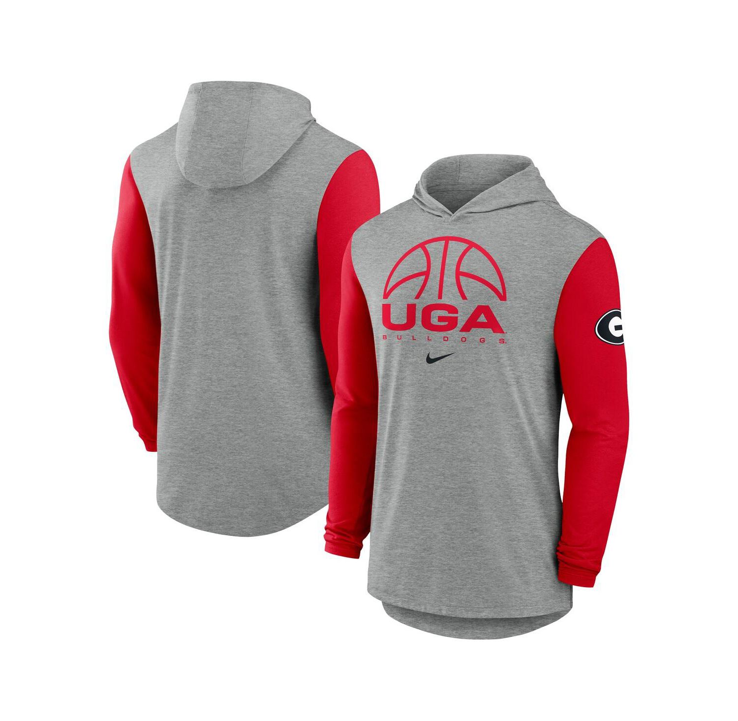 Men's Gray/Red Georgia Bulldogs Basketball Color-Block Tri-Blend Dri-FIT Long Sleeve Hoodie T-Shirt