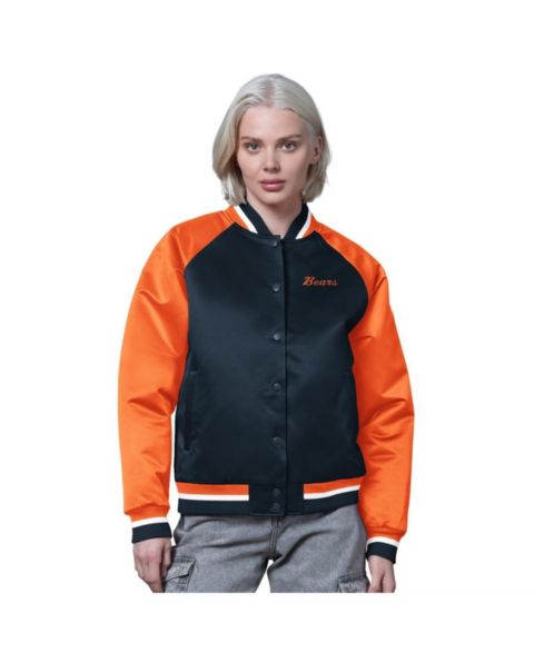 Женские куртки Starter Women's Navy/Orange Chicago Bears Satin Full-Snap Vintage Varsity Jacket