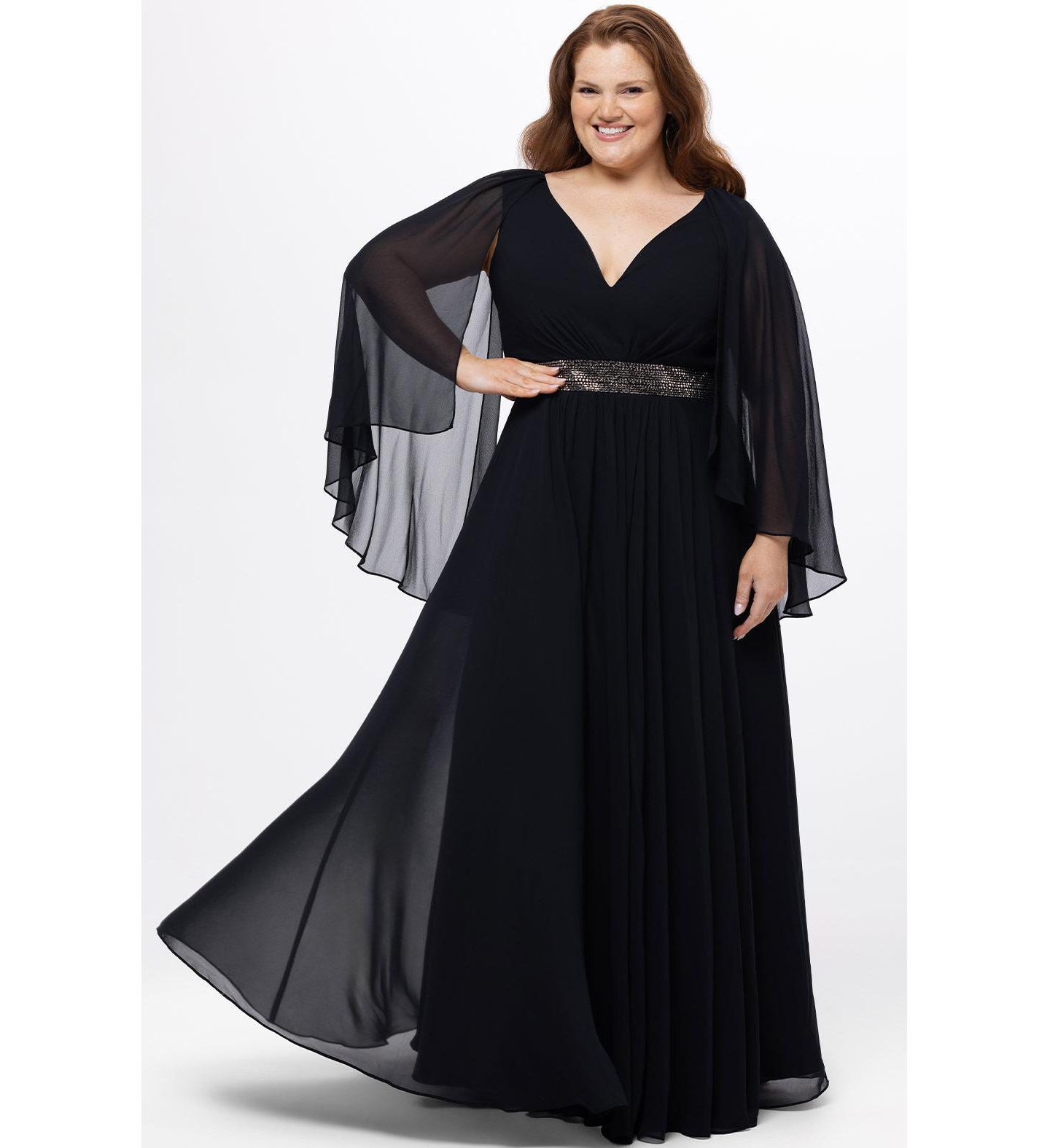 Женское платье Celebrations by Sydney's Closet Long Cape Sleeve V-Neck, цвет: Чёрный — фото 1