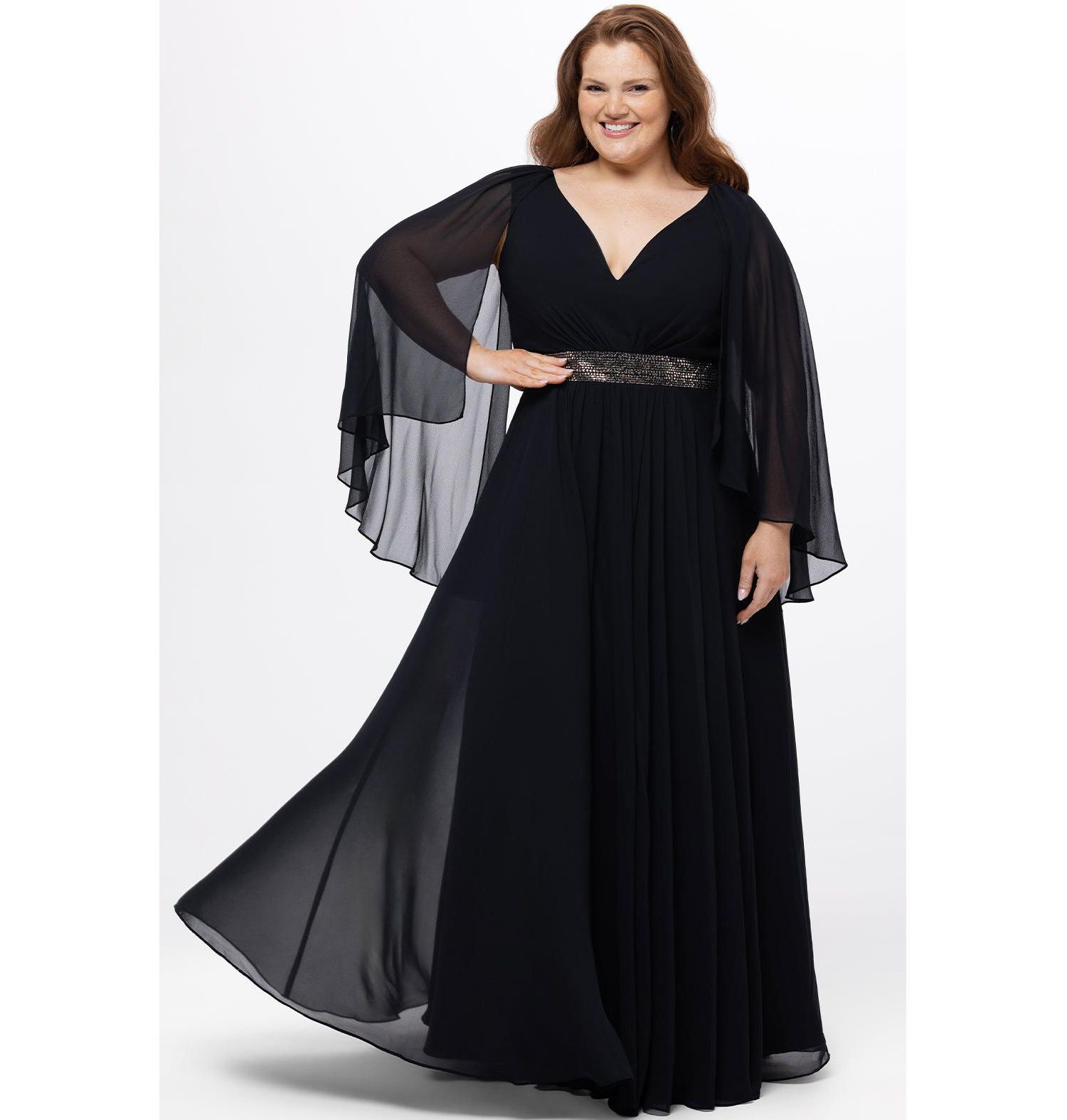 Women's Long Cape Sleeve V-Neck Dress