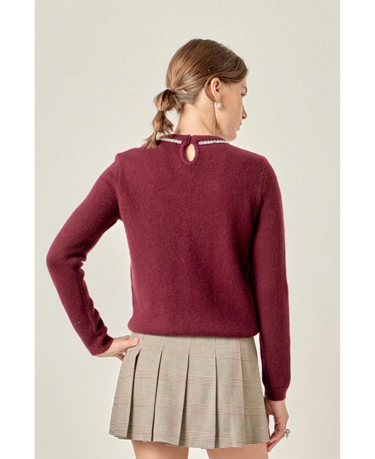 English Factory Women's Rhinestone Bow Knit